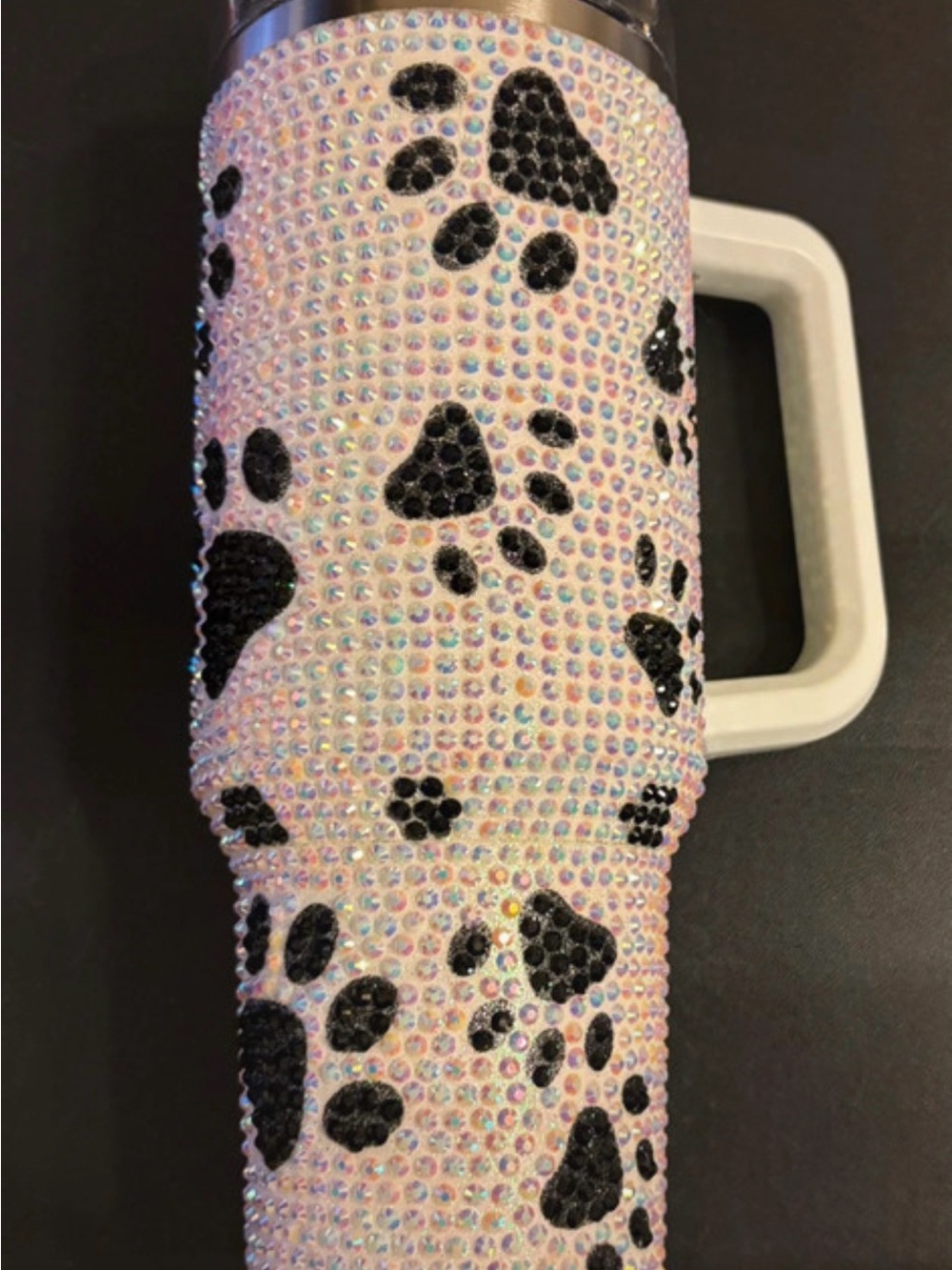 Sparkling Paw Print Rhinestone Tumbler - black and white